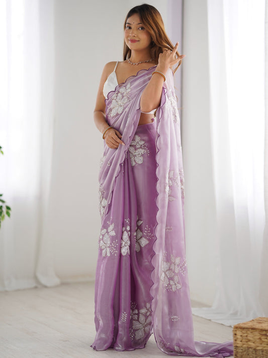 Lavender color jimmy choo saree for women online shopping