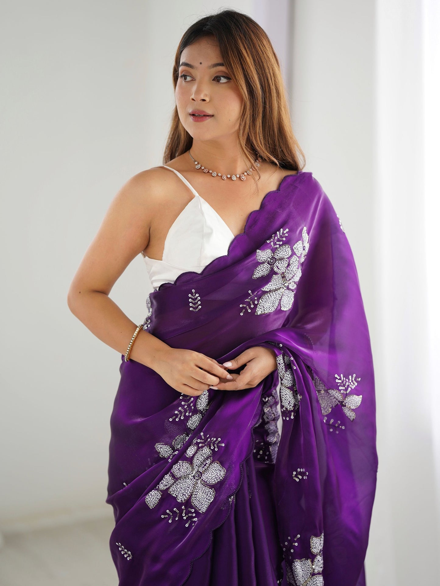 Purple color jimmy choo saree for women