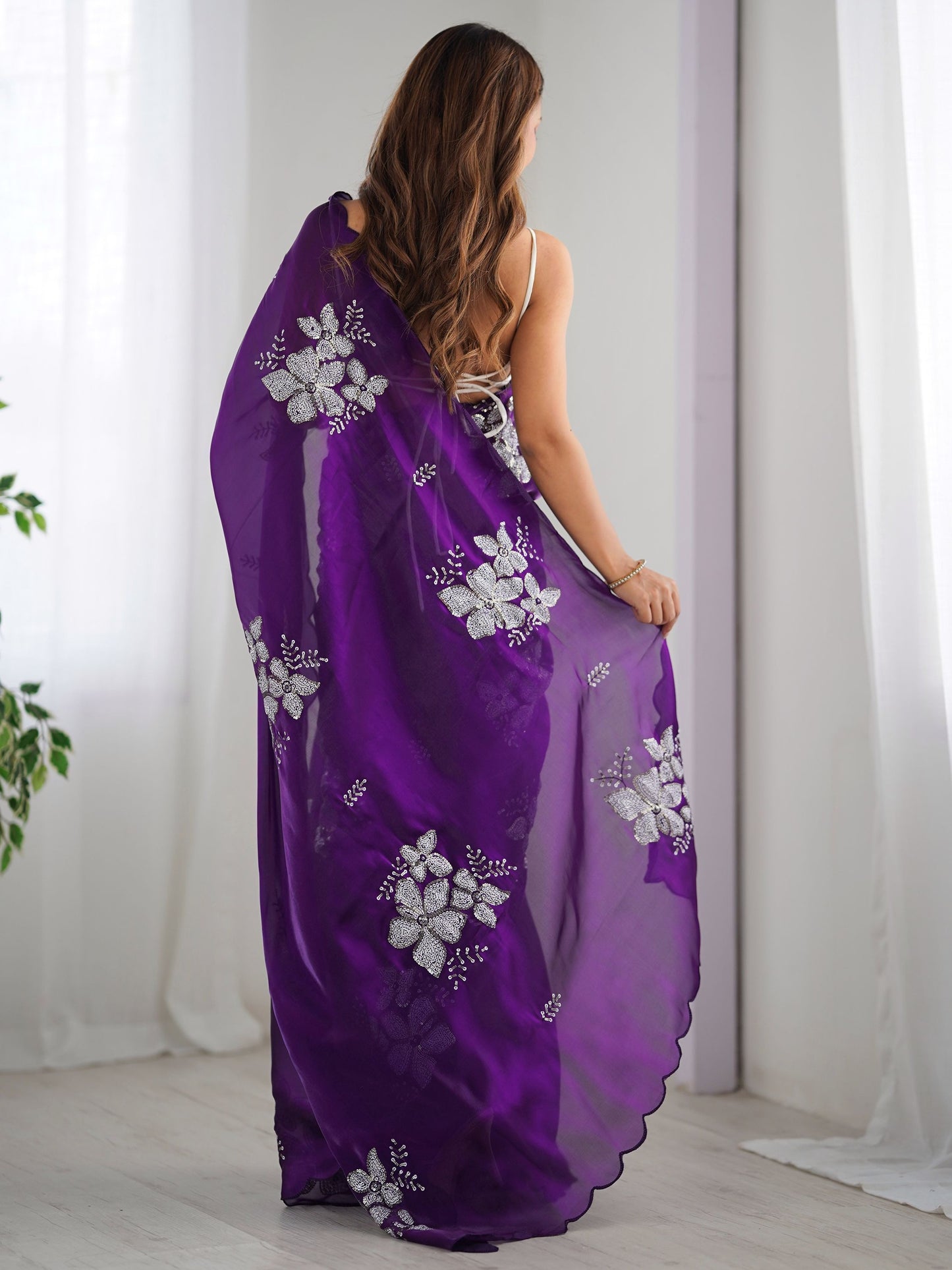 Purple color jimmy choo saree for women online
