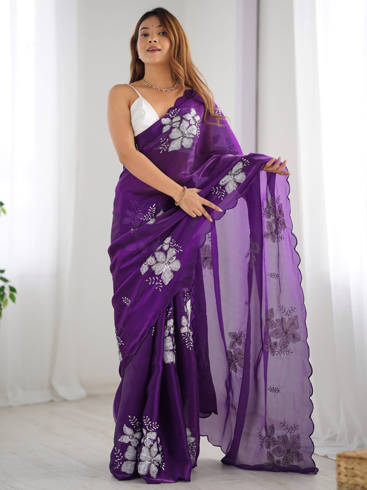 Purple color jimmy choo saree for women price