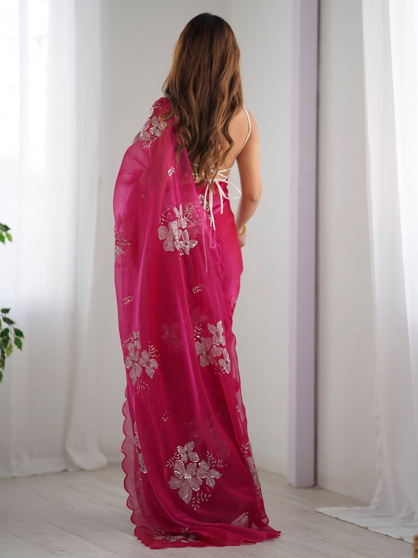 Pink color jimmy choo saree for wedding