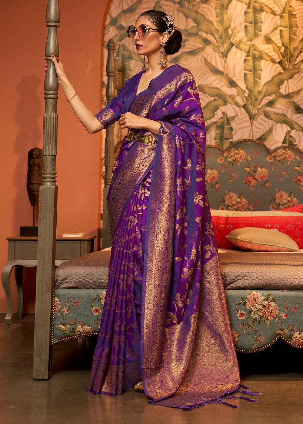 Women Nyloan Chinon Purple Color Saree For Party Wear