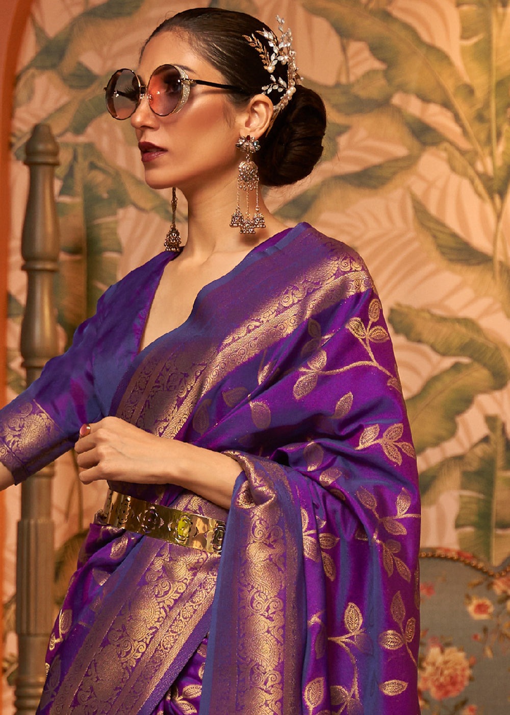 Traditional Purple nylon chinon sarees images