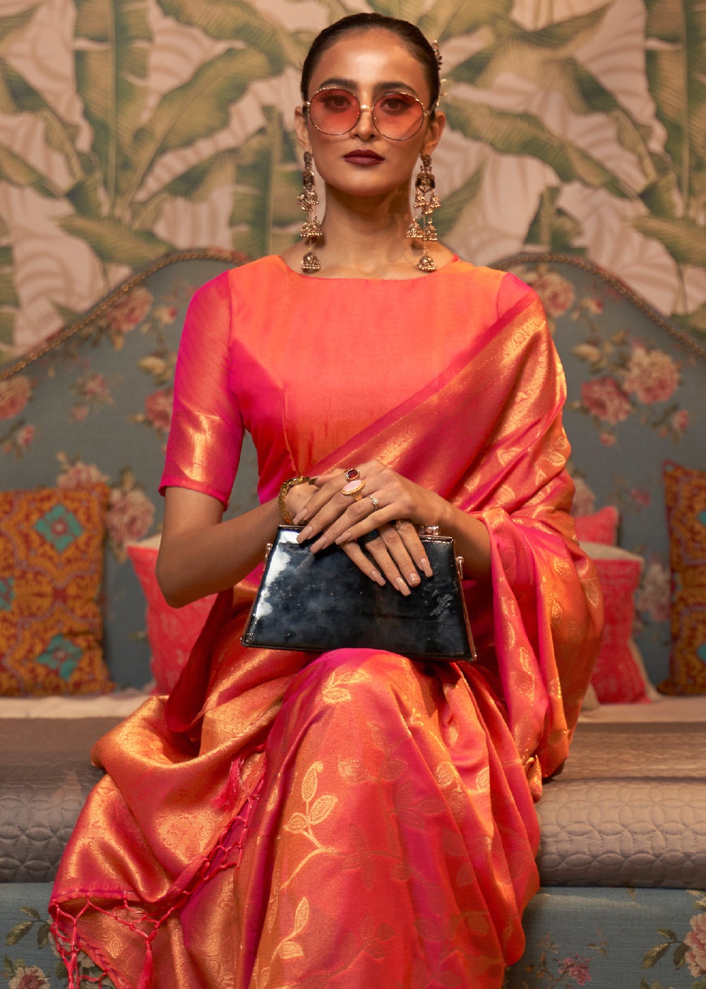 Red color weaving saree for party wear