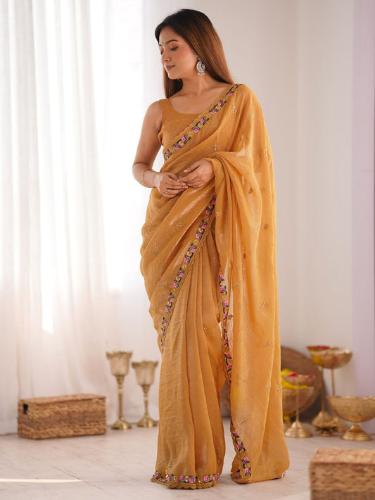 Mustard color silk saree for women with price