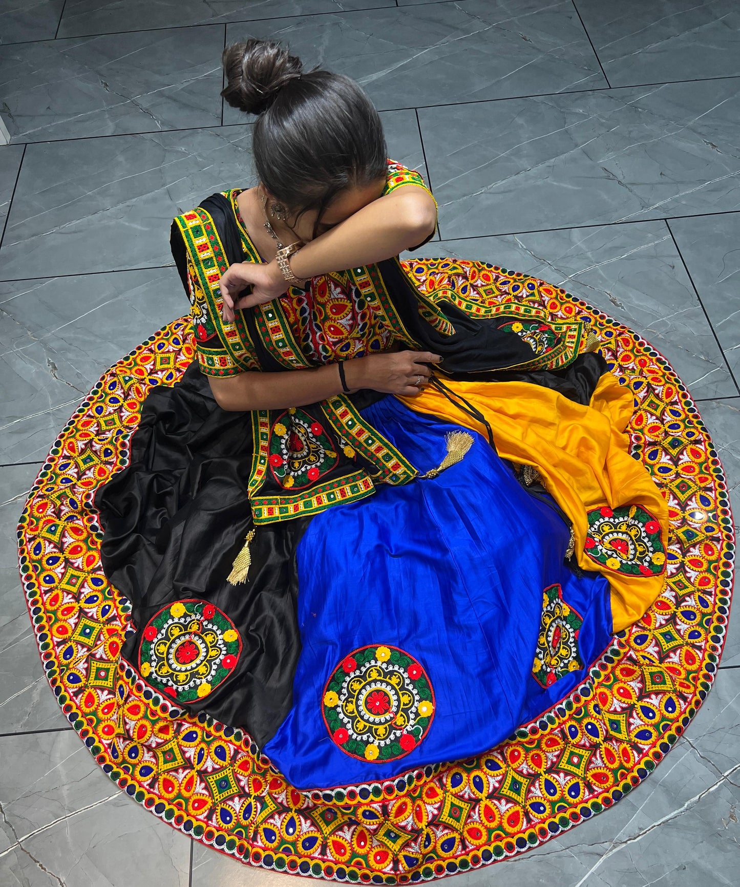 Multi color dola silk lehenga choli With Dupatta for navratri online shopping