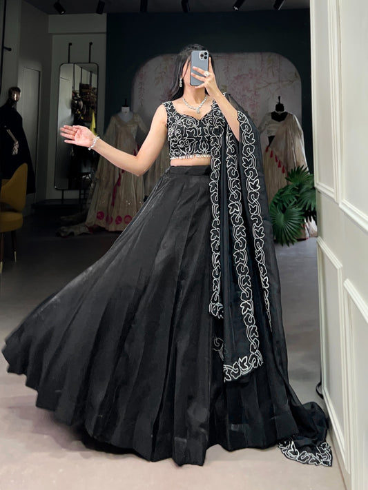 Black color star satin lehenga choli for party