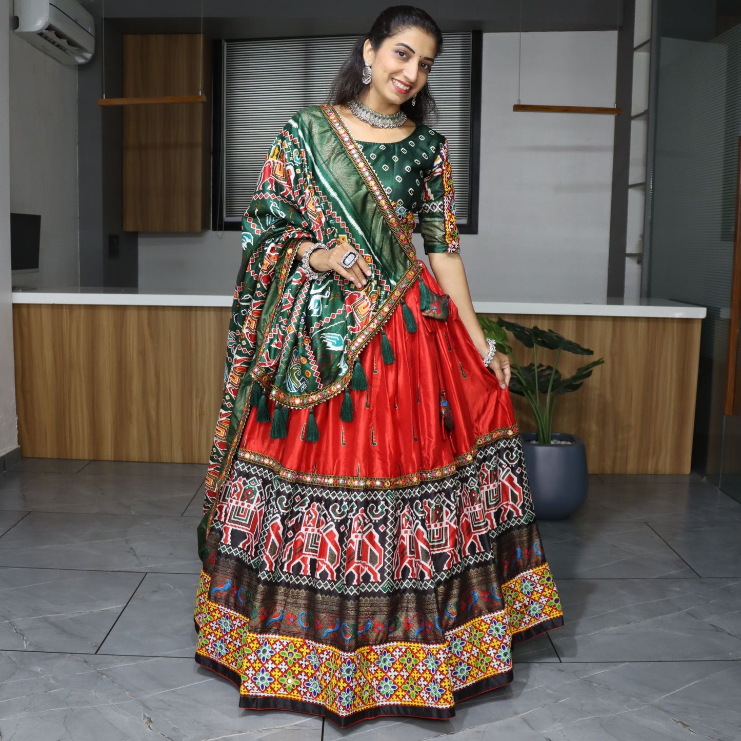 Black patola printed chaniya choli with blouse price