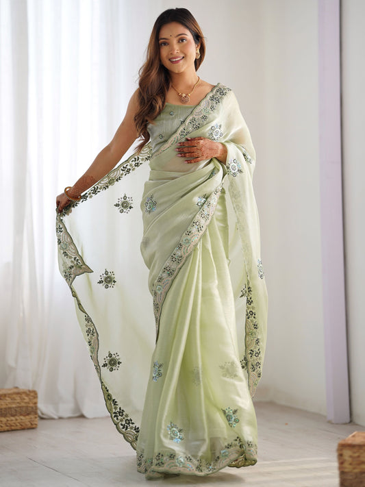 Pista Color burberry saree for party wear