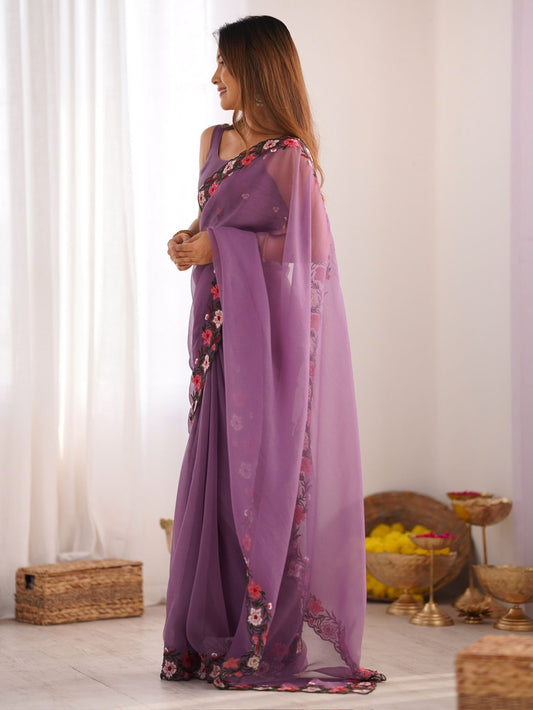 Lavender gold crush saree for women online shopping