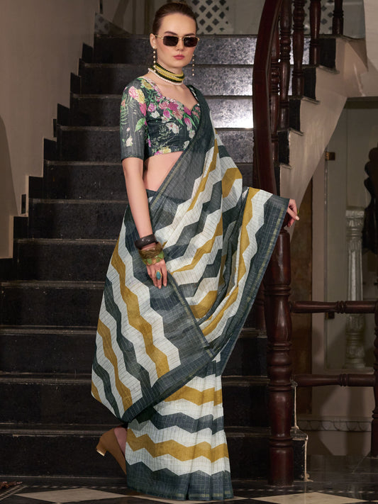 Grey color linen weaving saree for women