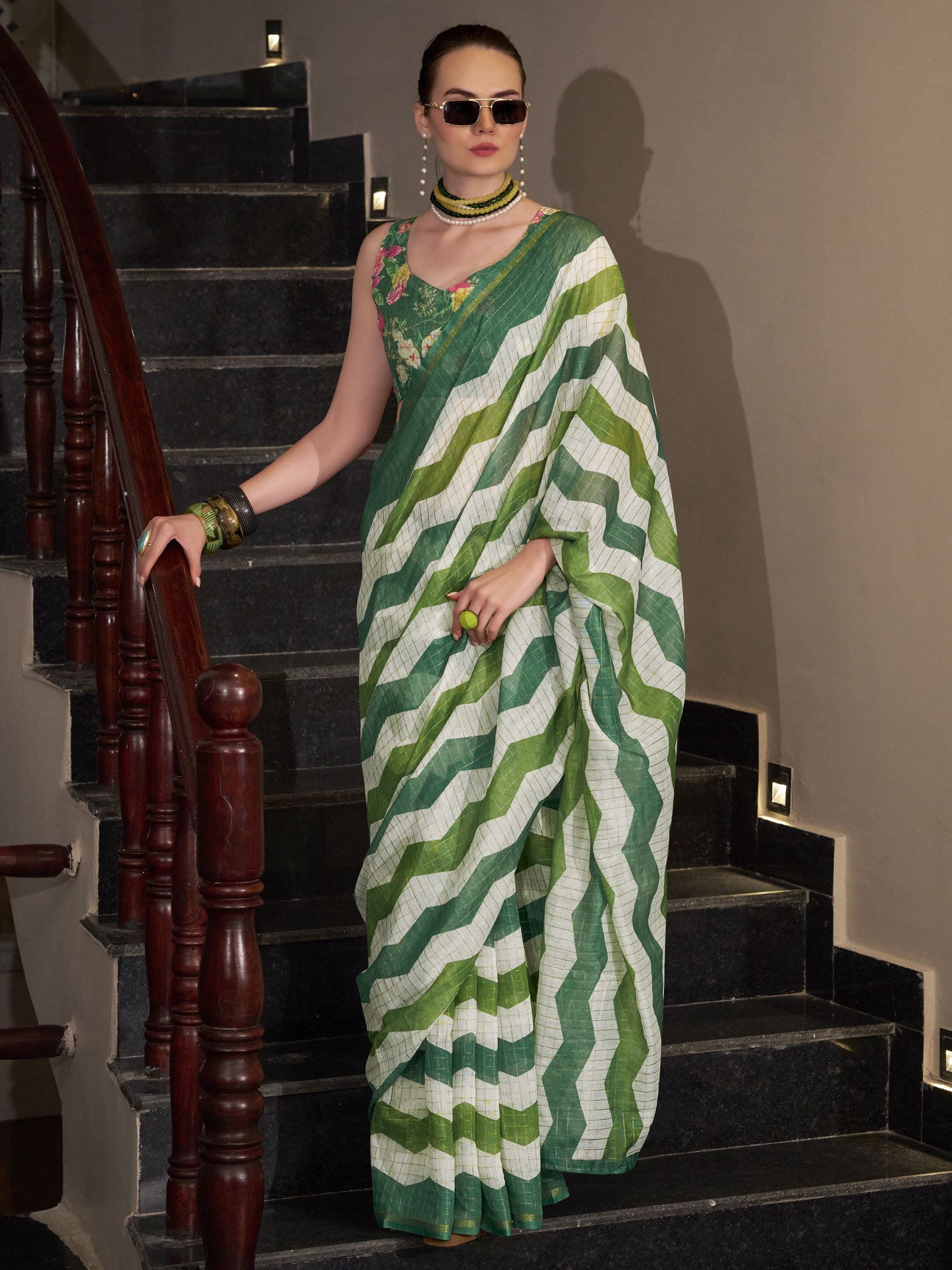 Green color linen weaving saree for wedding