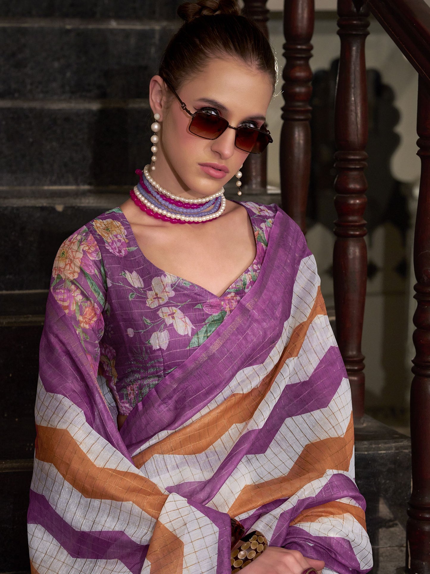 Purple color banarasi silk saree with blouse online shopping