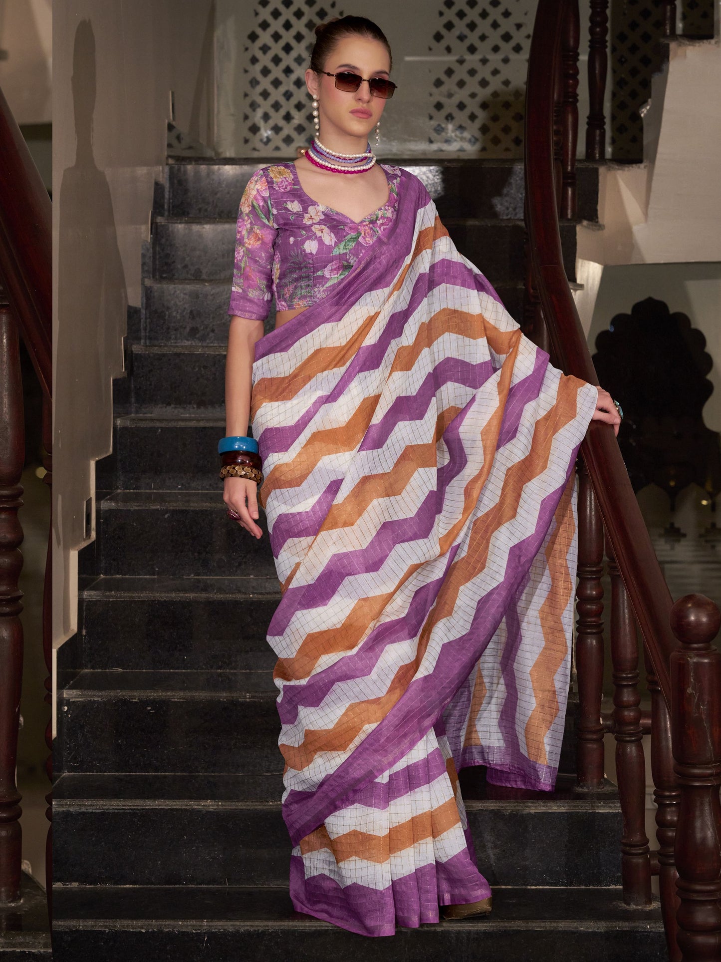 Purple color banarasi silk saree for women