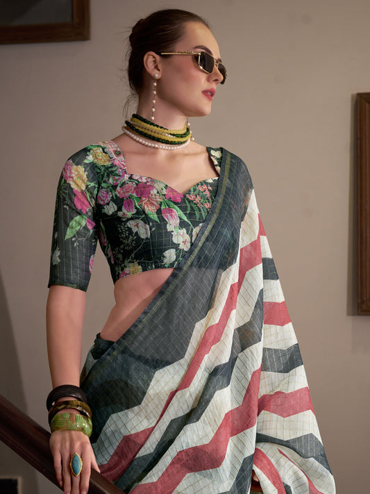 Multi color linen weaving saree with blouse price