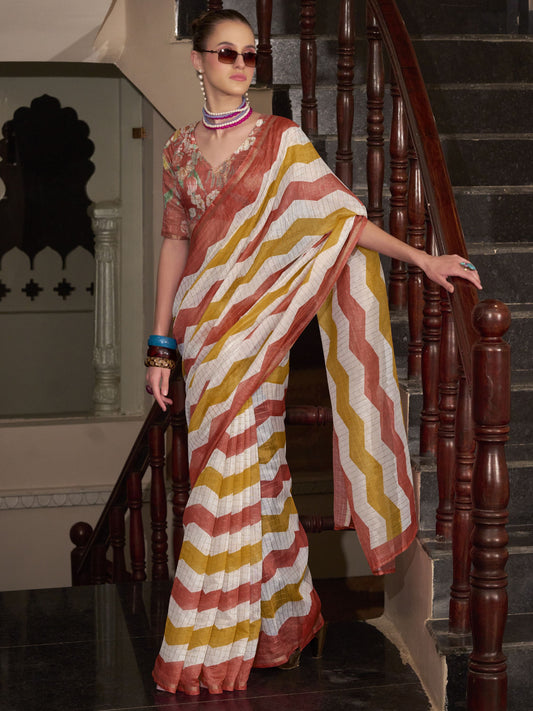 Rust color linen weaving saree for women price