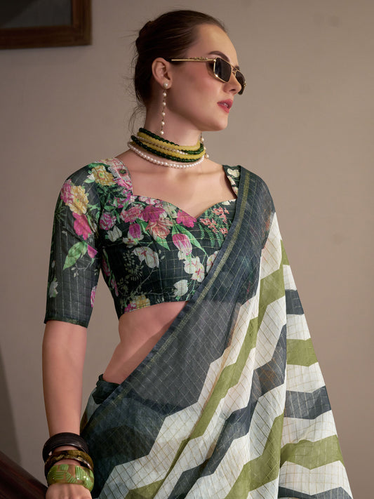 Pista color linen weaving saree with blouse price