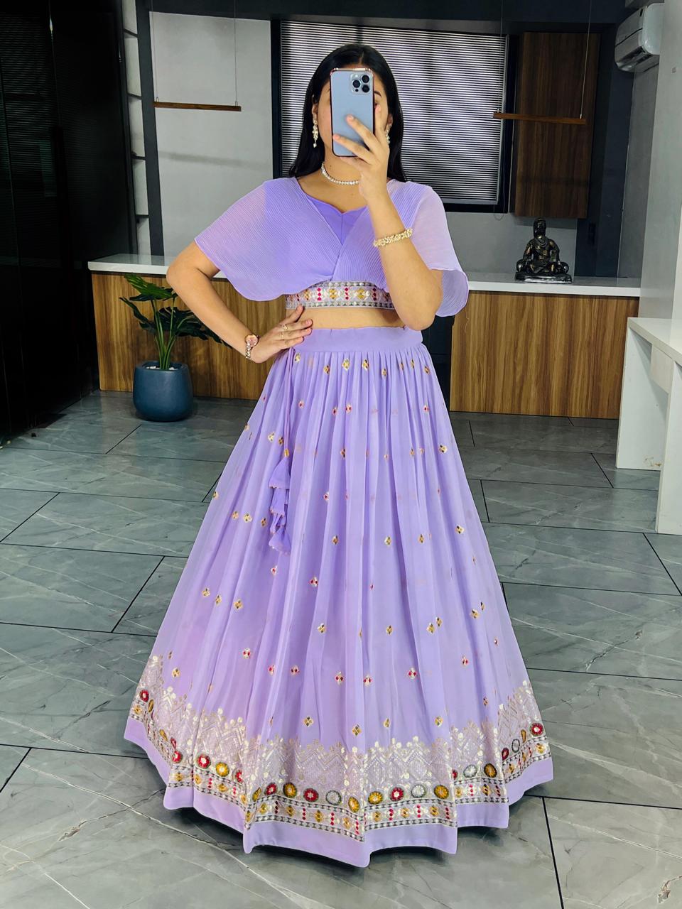 Lavender color wedding wear lehenga images