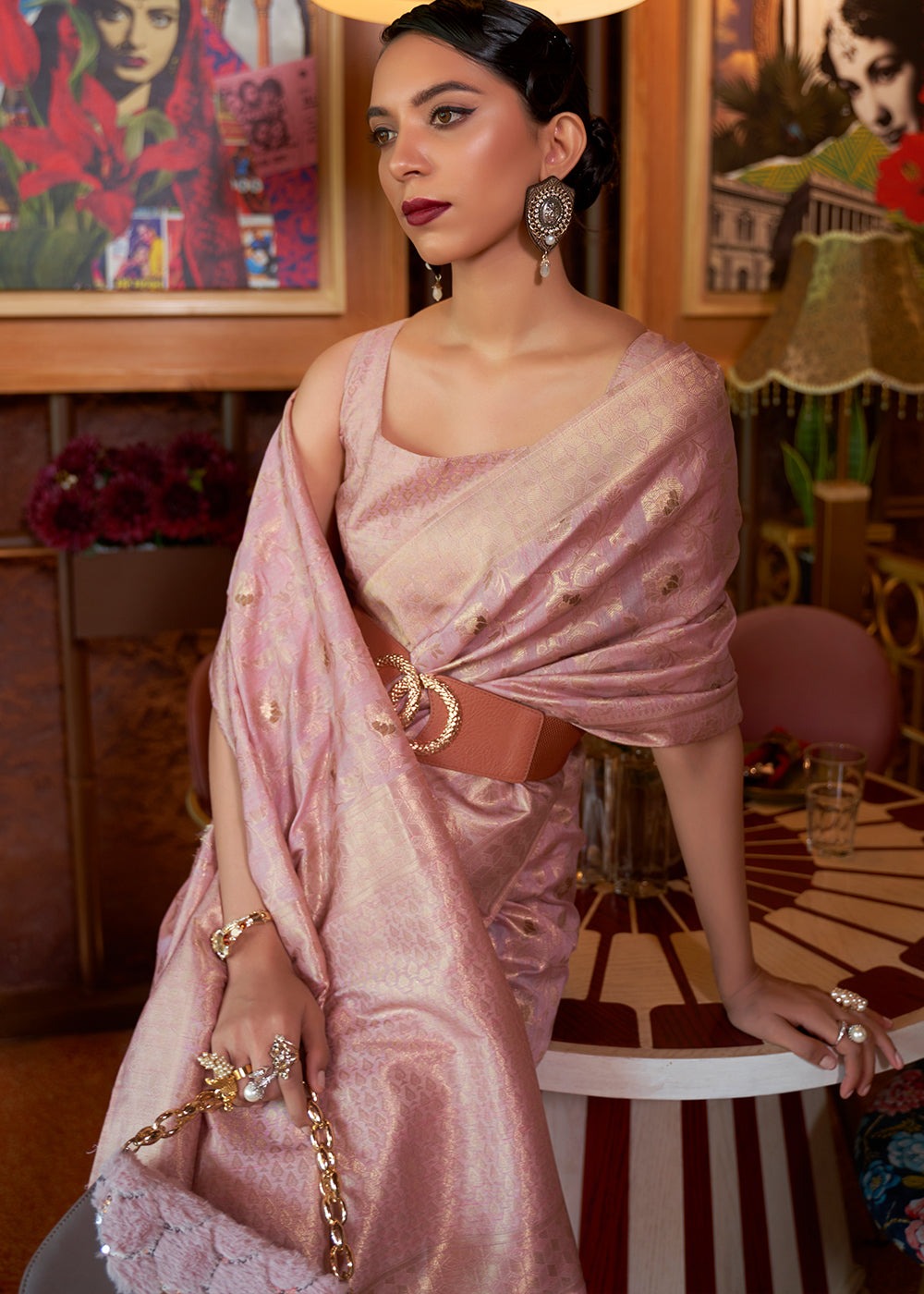 Pink color handloom silk saree for wedding