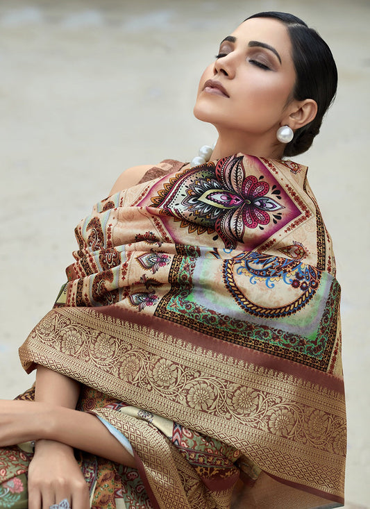 Multi color printed dola viscose saree for women online shopping