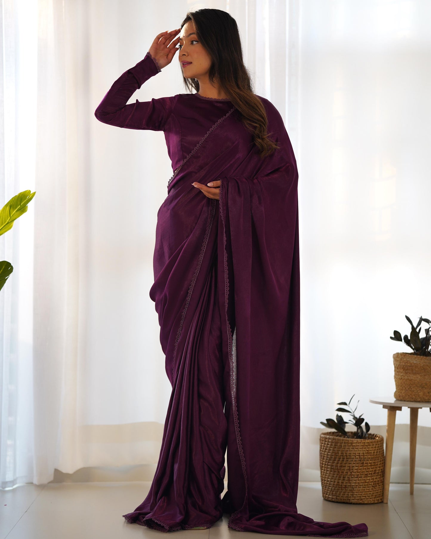 Wine color velvet saree for wedding