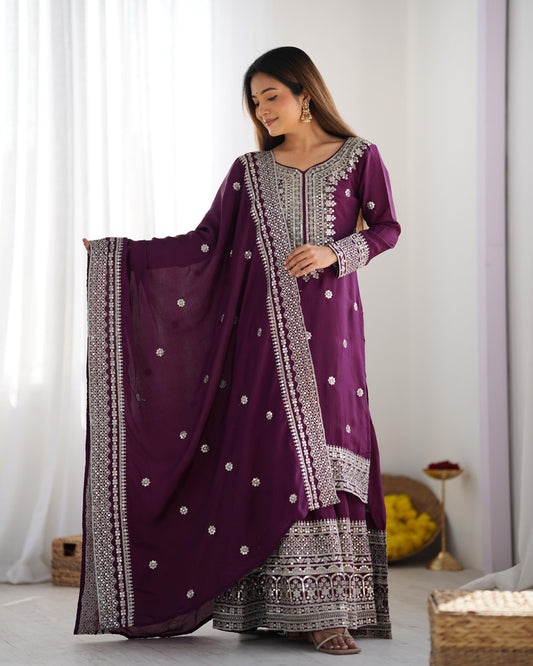 Purple color chinon silk sharara suit with online