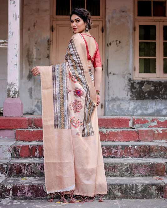 Beige color banarasi silk saree with blouse