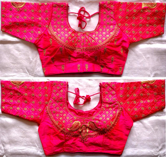 Pink color readymade silk zari work blouse