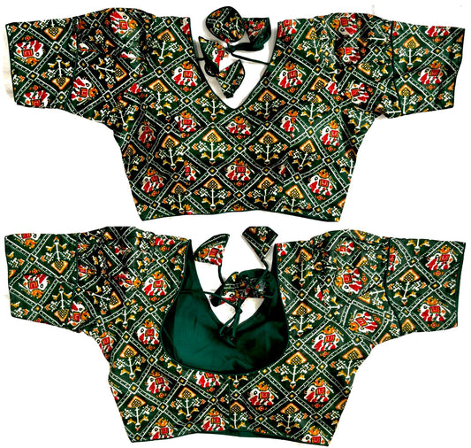 Dark green color cotton patola printed blouse