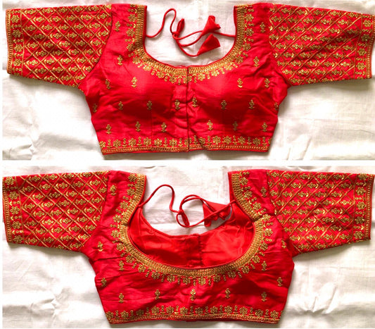Red color sequins work sarees blouse for women