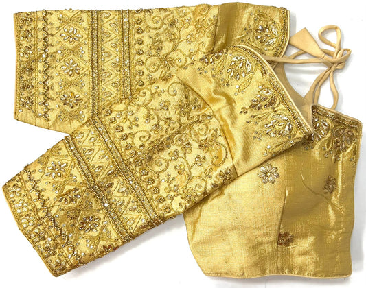 Beige color silk khatli work sarees blouse for women