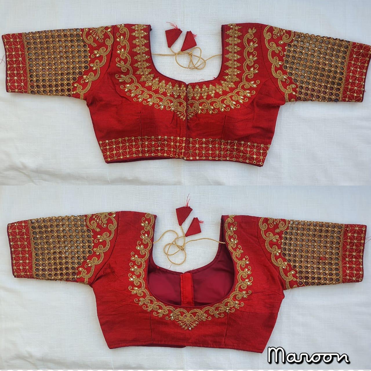 Maroon color phantom silk blouse for wedding