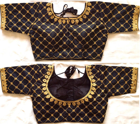 Black color fentam silk blouse for wedding