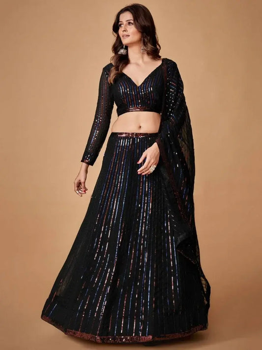 black party wear lehenga choli in uk