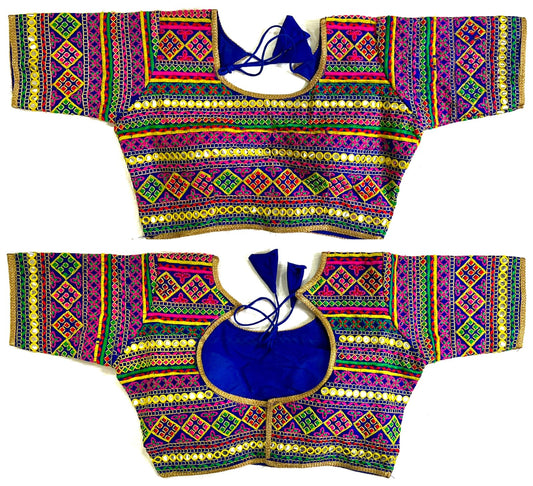 Blue color silk mirror work blouse online