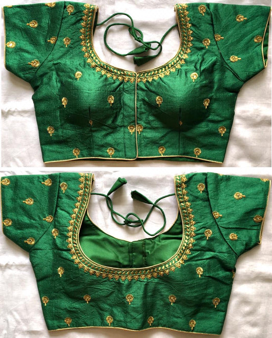 Green color silk sequins work blouse for women