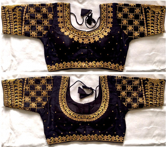 Black color phantom silk sarees blouse for wedding