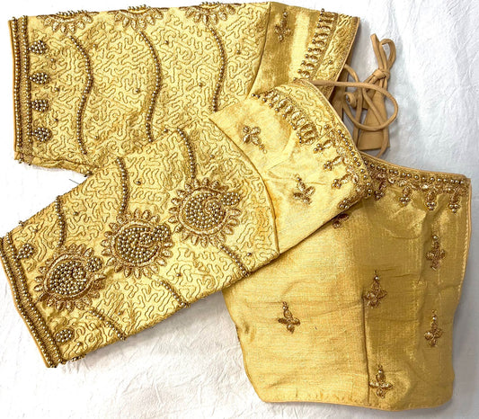 Beige color silk embroidery work blouse for wedding