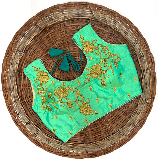 Pista color silk sarees blouse for women