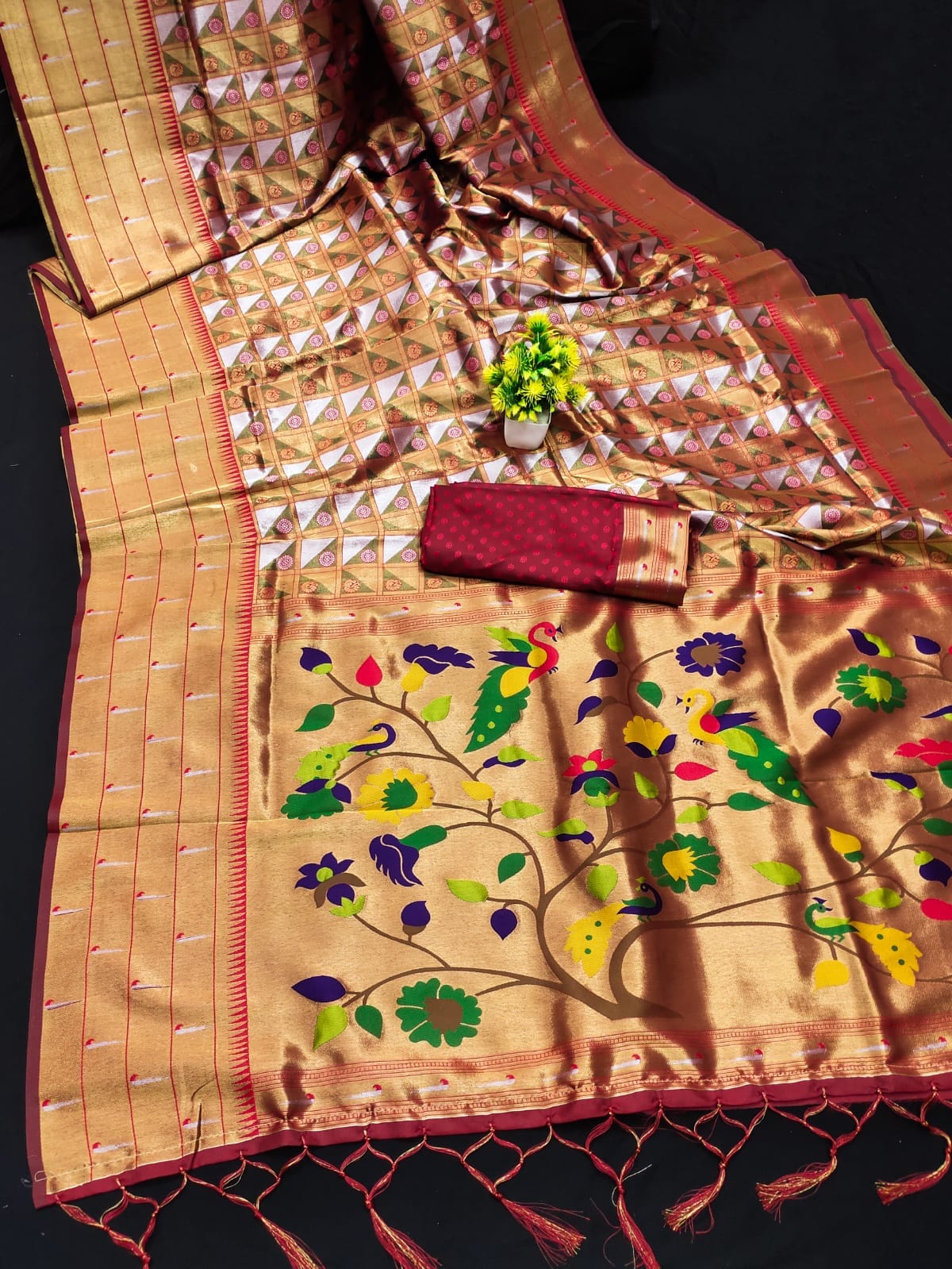 Rust color banarasi silk saree for women