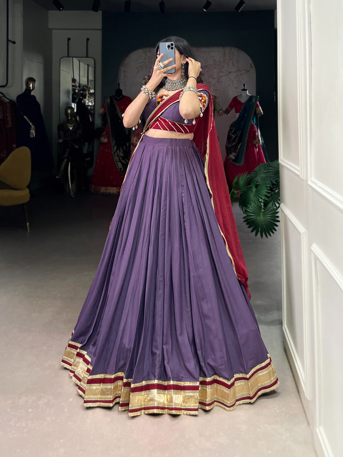 Mauve color rayon lehenga for navratri