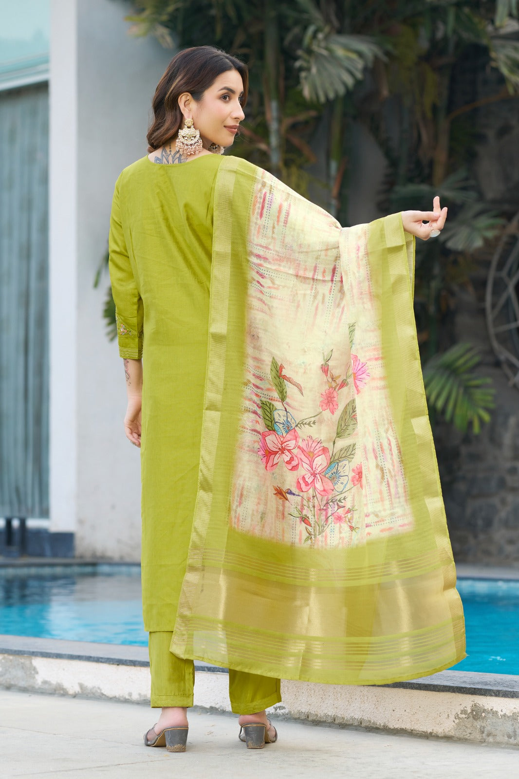 Light green color viscose silk salwar kameez for women