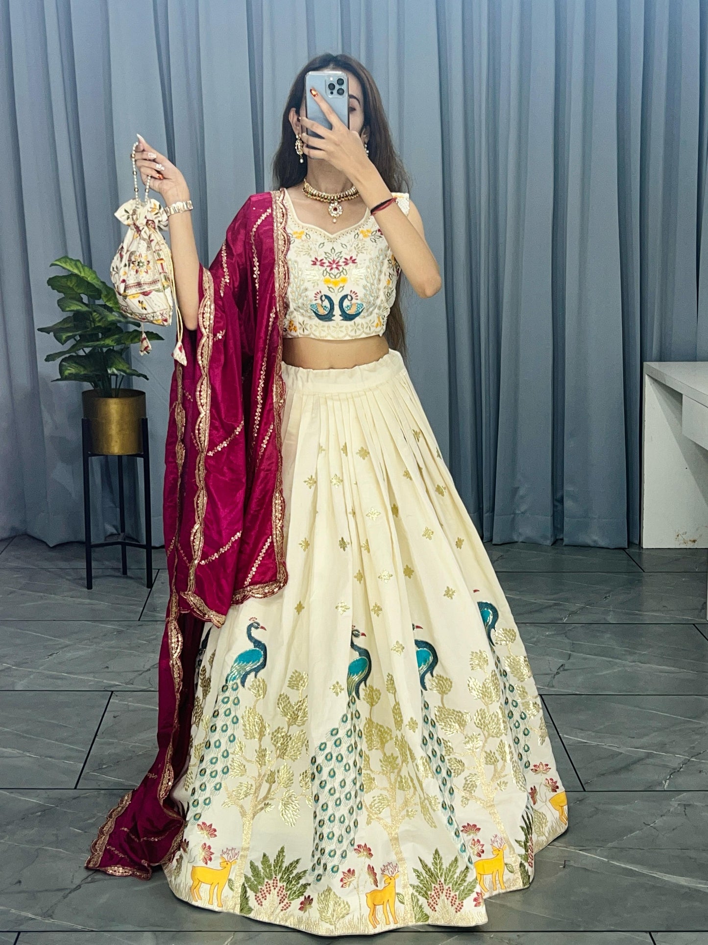 Pink color cotton lehenga choli with dupatta