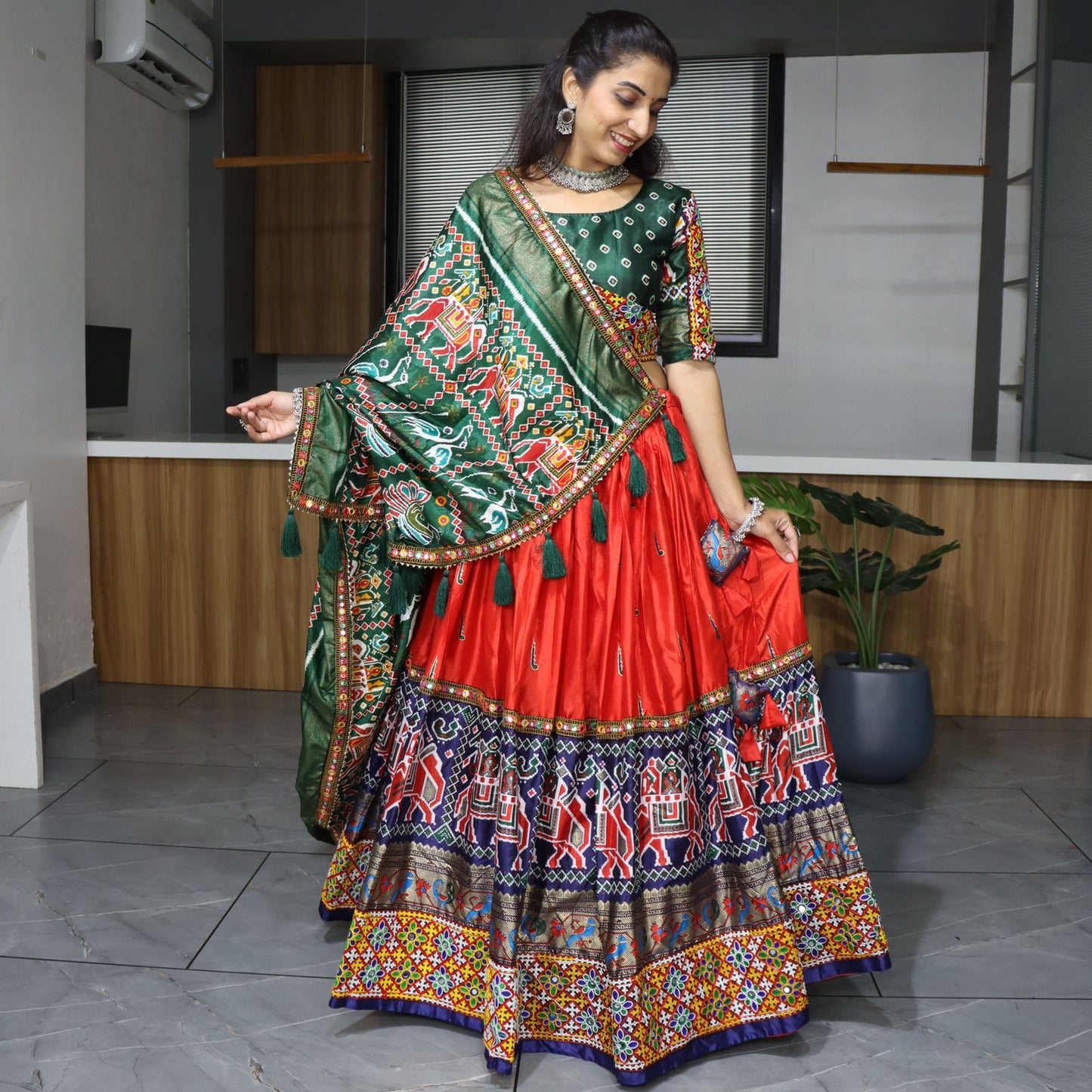 Blue Patola Chaniya Choli blouse design