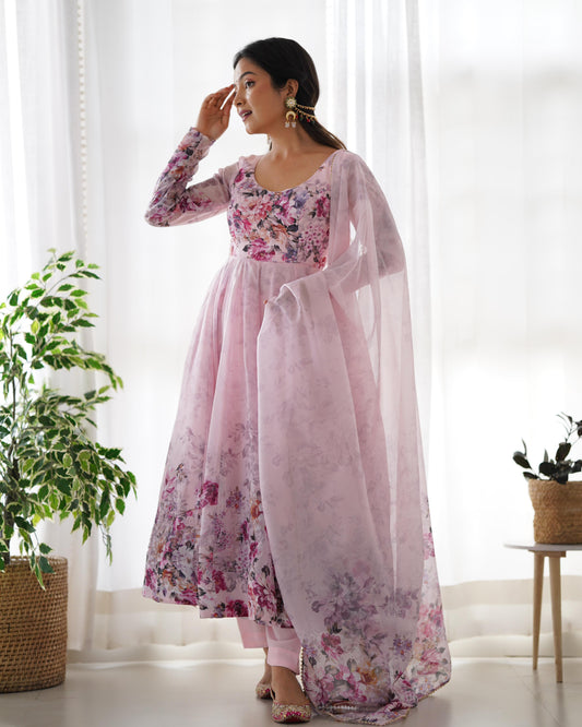 Pink color organza silk salwar suit with dupatta
