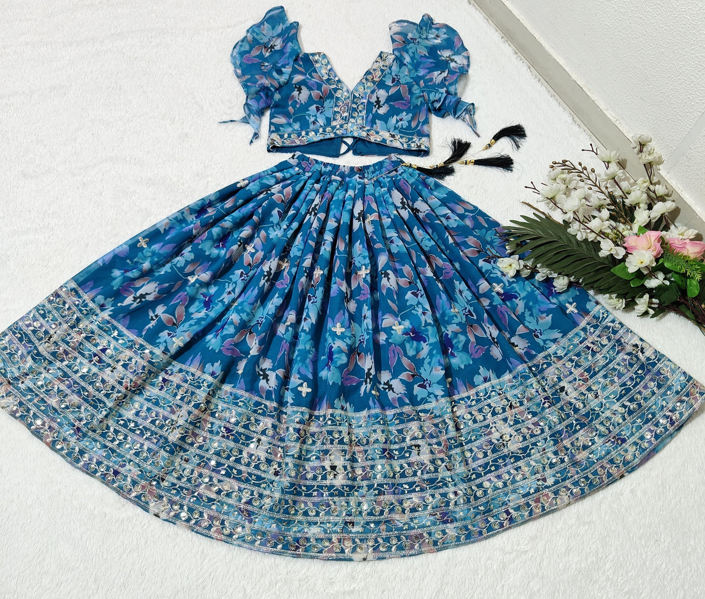 Blue georgette lehenga choli for small girls with price