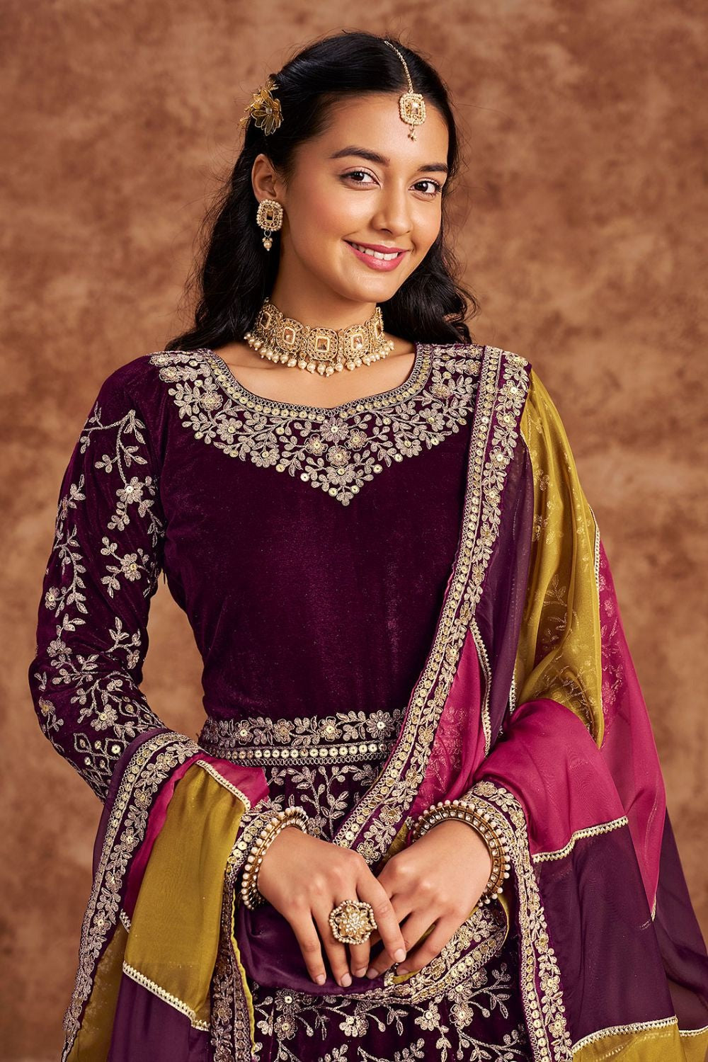 Wine colour Gown Party Wear