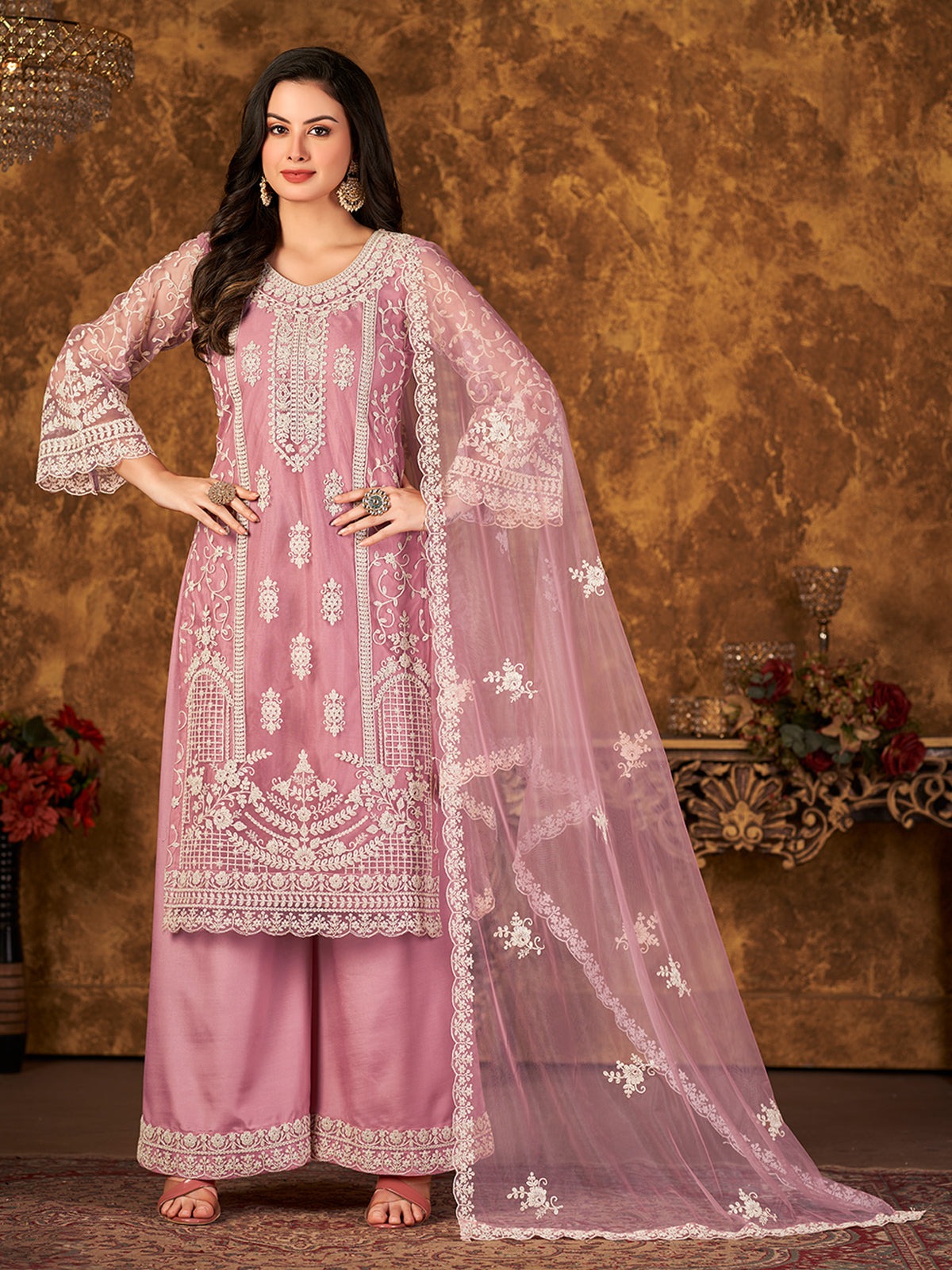 Party Wear Light Pink Sharara Suit