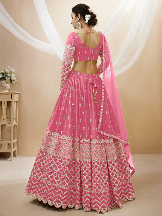 Pink color georgette and sequins zari embroidered work choli