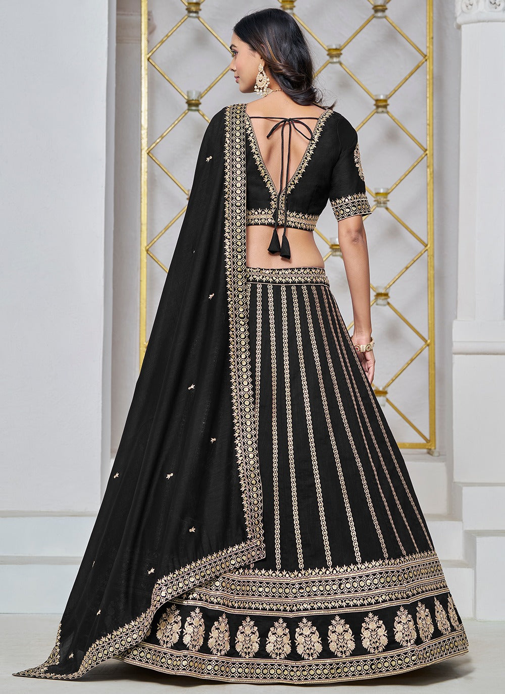 Black color art silk lehenga choli for women online shopping